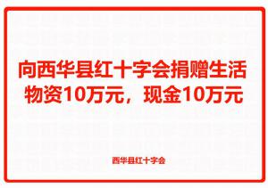 向西華縣紅十字會捐贈生活物資10萬元，現(xiàn)金10萬元